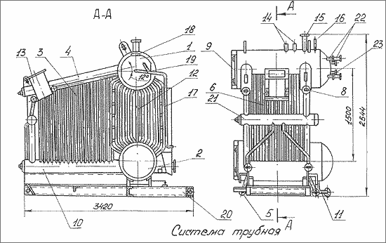 Состав трубной системы котла Е-1,0/0,9Р